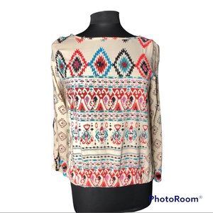 open peak a boo sleeve blouse with sequins Aztec/ south western design Small